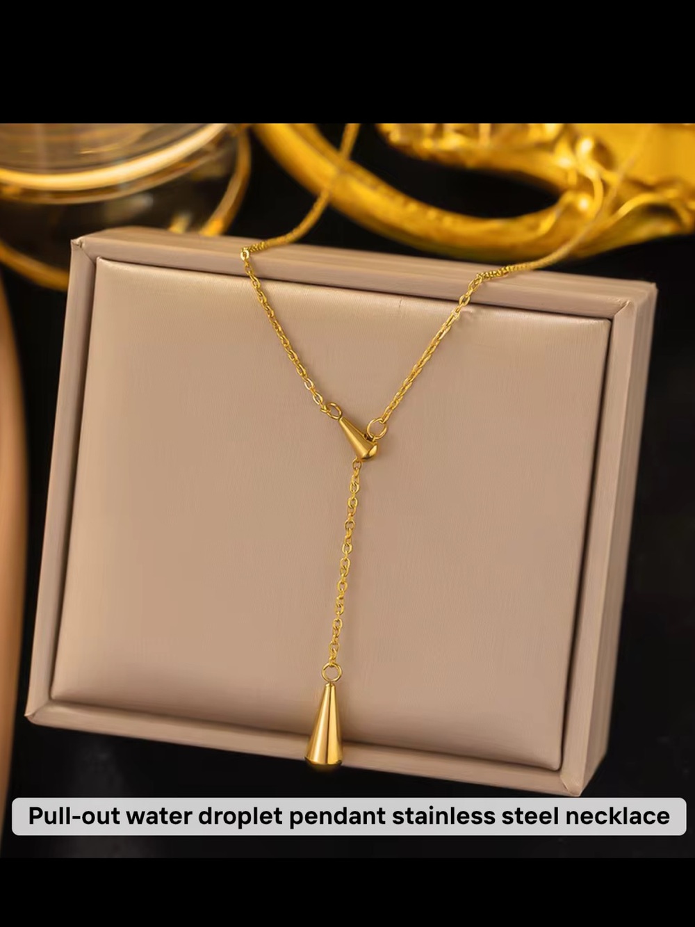 Pull-Out Water Droplet stainless steel Pendant Necklace - Gold